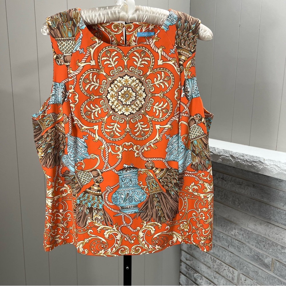 J. McLaughlin Catalina Cloth Sleeveless Orange Baroque Inspired Pattern Top XL